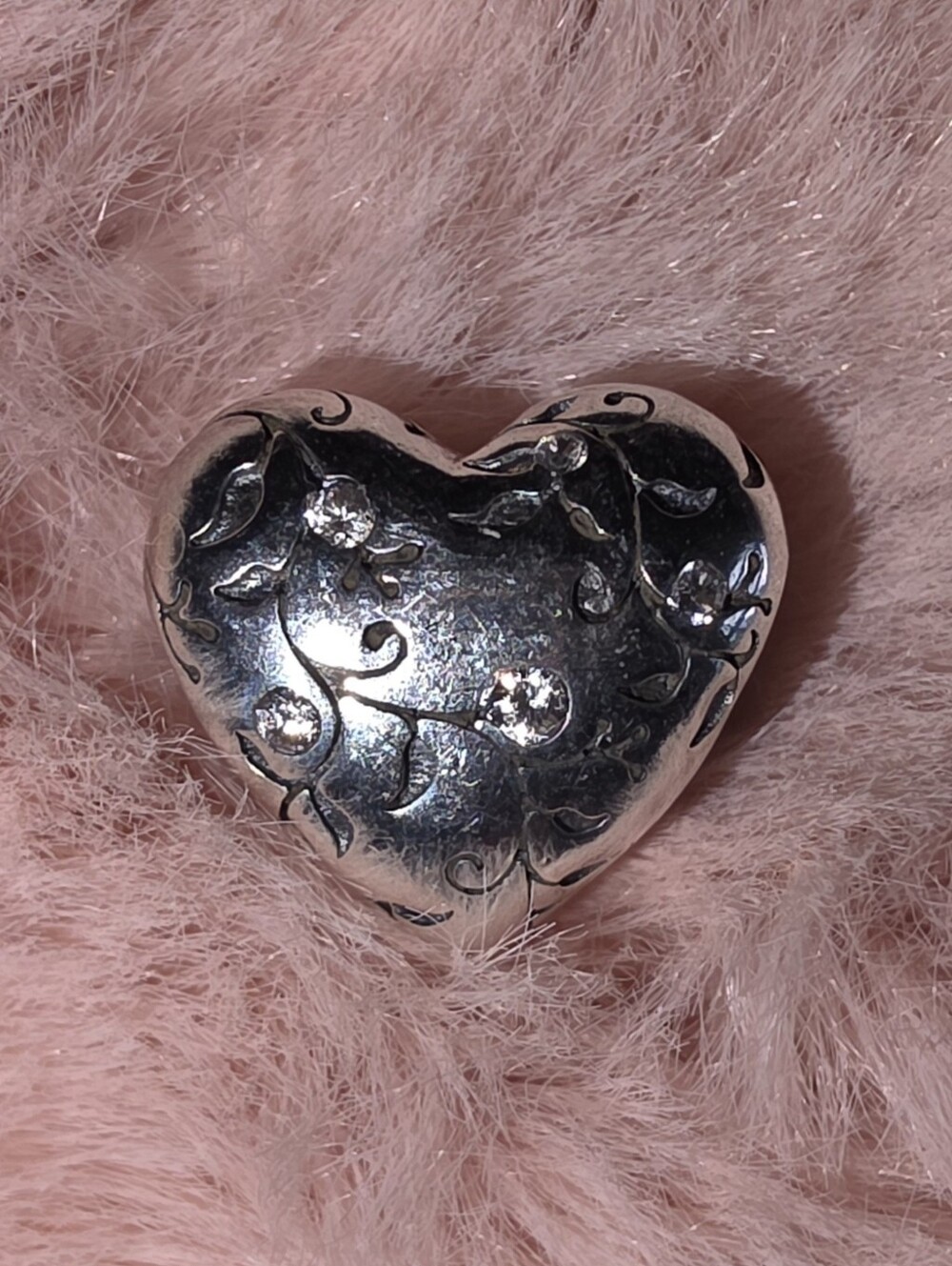 NWOT S925 Silver Puff Heart Pandora-style Bead Swarovski Crystals